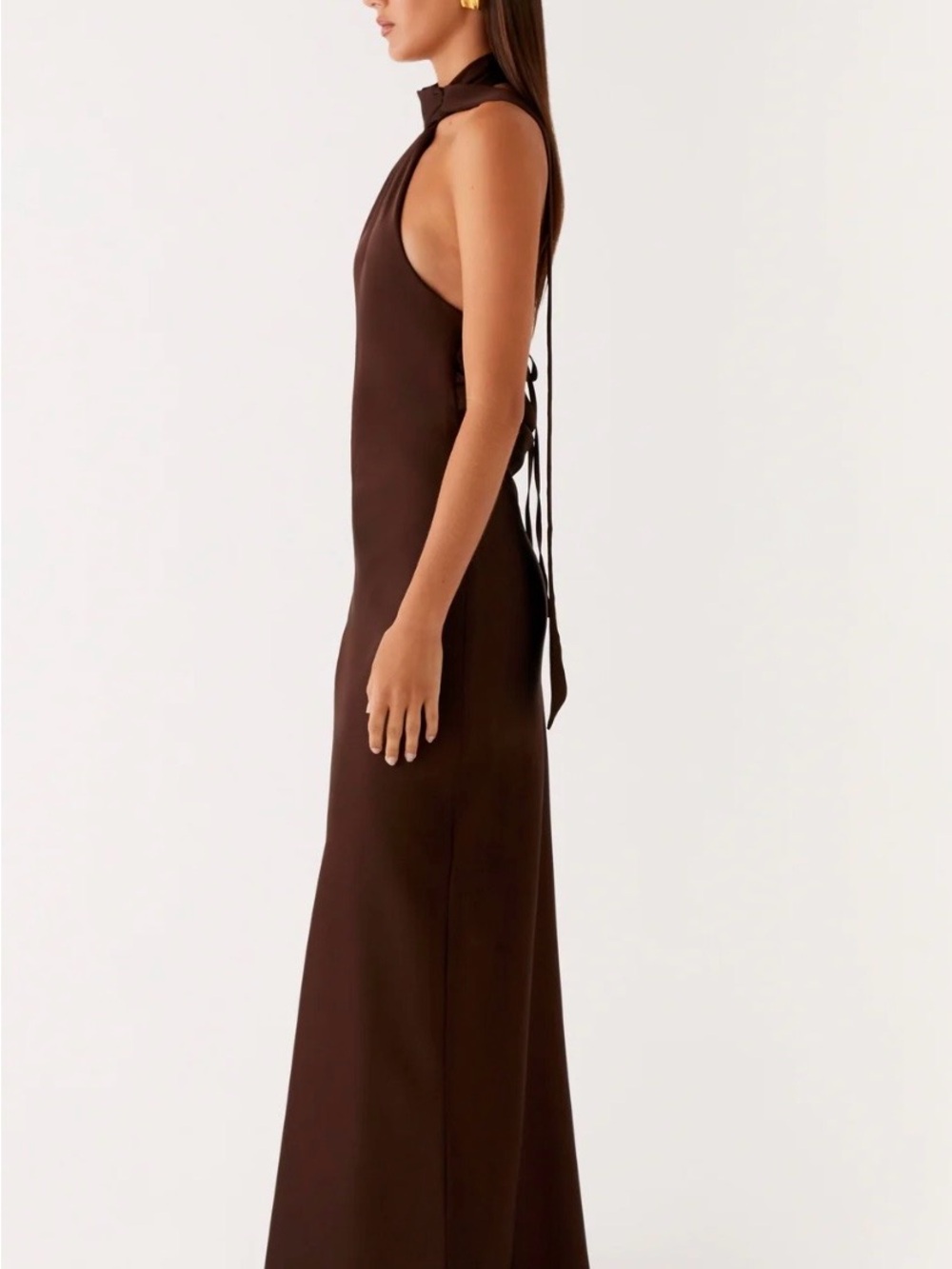 Peppermayo Chocolate Brown Halter Maxi Dress - Picture 3 of 3